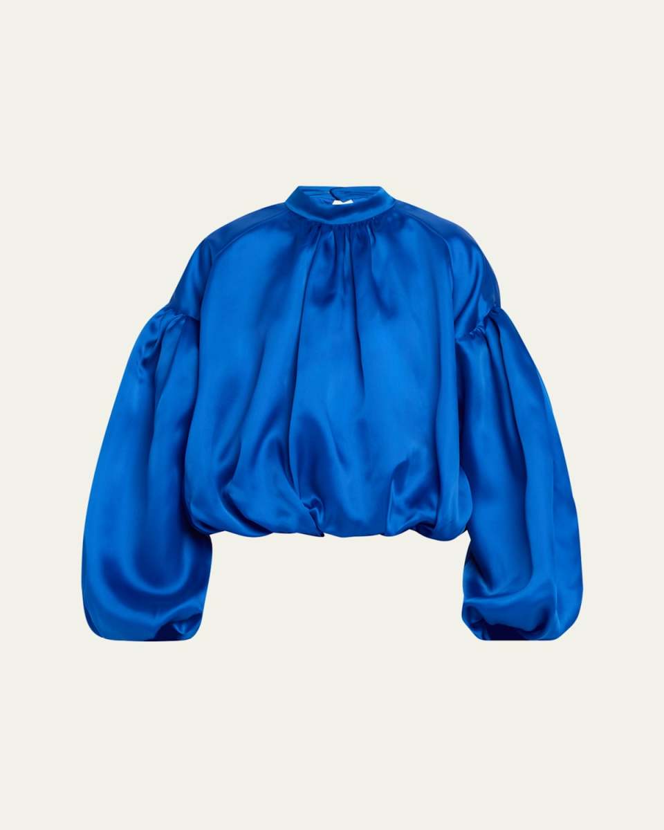Peters Balloon-Sleeve Satin Blouse